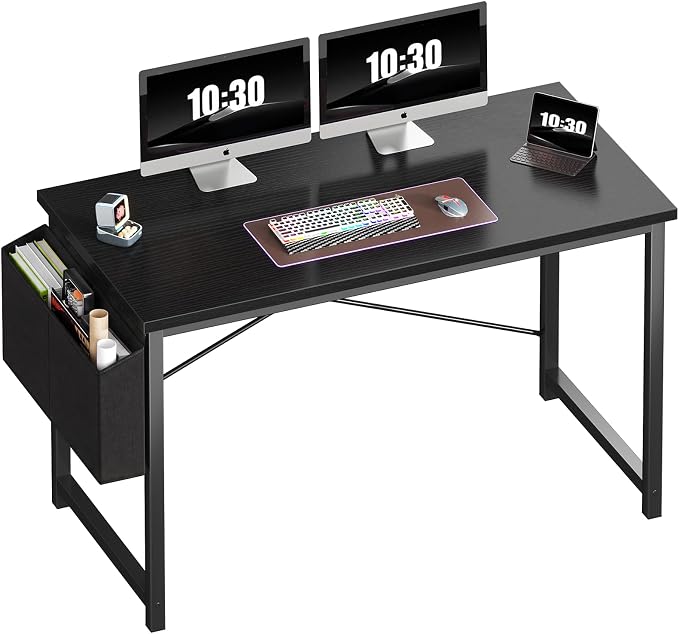 OLIXIS Computer Desk, 47 Inch Home Office Desks for Small Spaces, Writing Craft Study Gaming Table for Bedroom, Modern Computer Workstation with Storage Bag, Black