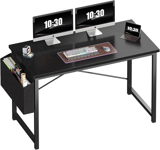 OLIXIS Computer Desk, 47 Inch Home Office Desks for Small Spaces, Writing Craft Study Gaming Table for Bedroom, Modern Computer Workstation with Storage Bag, Black