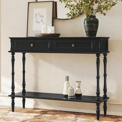 ARTPOWER Console Table for Entryway with 2 Drawers-Minimal Assembly,Retro Entryway Tables with Storage Cabinets and Open Shelf,Narrow Long Couch Table Behind Sofa for Living Room,Foyer,Hallway,Black