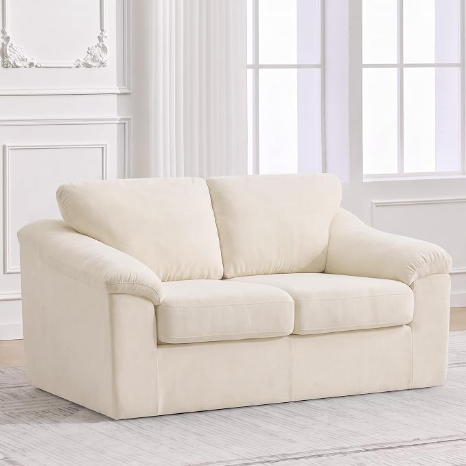 Boneless Loveseat Sofa, Modern Cloud Couch with Deep Seat, Thick Cushion and Curved Armrests, Upholstered Sofa for Living Room, No Assembly Required, Beige