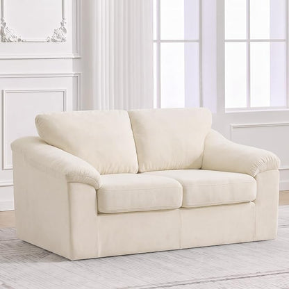 Boneless Loveseat Sofa, Modern Cloud Couch with Deep Seat, Thick Cushion and Curved Armrests, Upholstered Sofa for Living Room, No Assembly Required, Beige