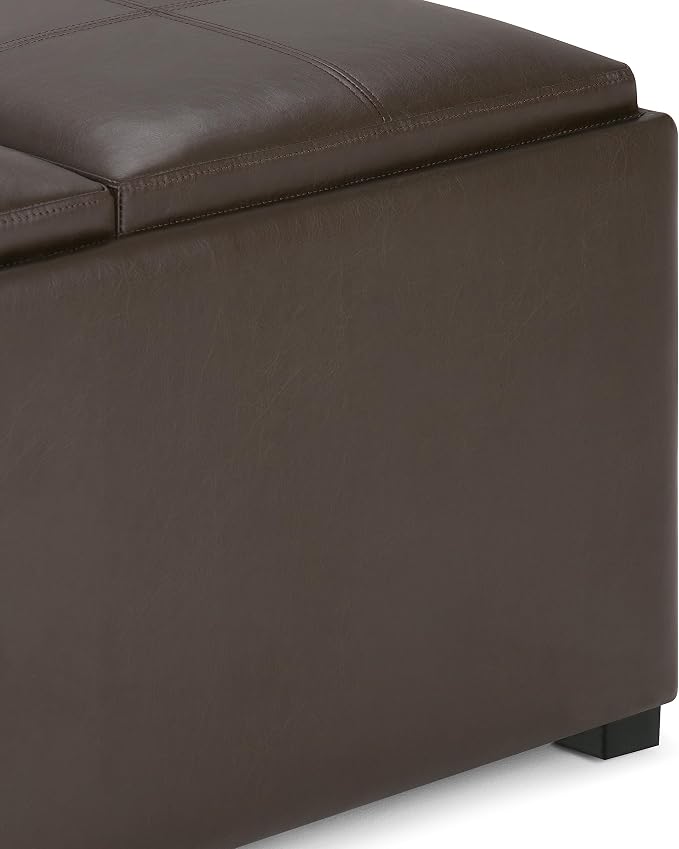 SIMPLIHOME Avalon 35 inch Wide Contemporary Square Coffee Table Storage Ottoman in Chocolate Brown Vegan Faux Leather, Assembled, For the Living Room and Bedroom
