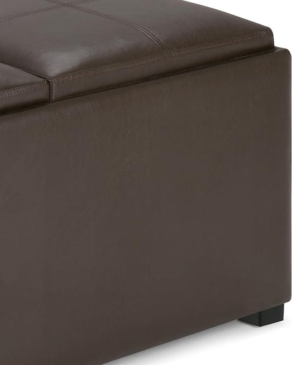 SIMPLIHOME Avalon 35 inch Wide Contemporary Square Coffee Table Storage Ottoman in Chocolate Brown Vegan Faux Leather, Assembled, For the Living Room and Bedroom