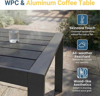 Wisteria Lane Aluminum Outdoor Sofa, 2 Pieces Patio Couch All-Weather Rust-Proof Modern Metal Patio Furniture with 5" Thick Olefin Cushions, Light Grey