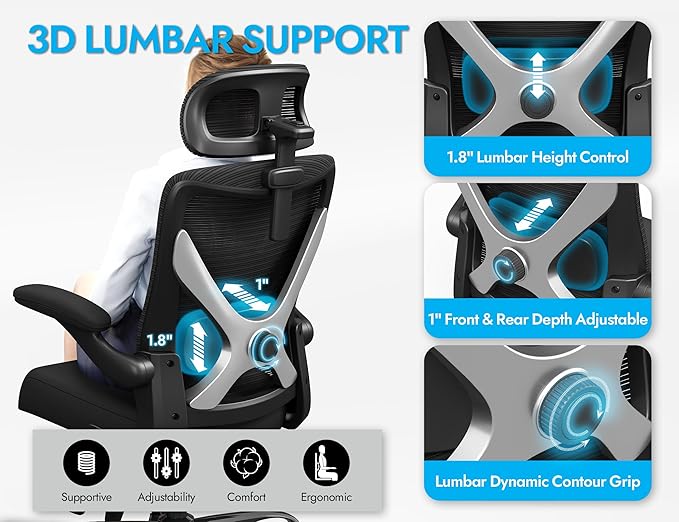 Ergonomic Office Chair - X-Shaped Computer Desk Chair Comfy, Gaming Chair, Office Chair with Lumbar Support, Mesh Office Chairs with Headrests, Desk Chair for Long Hours, Black Silver, Pack of 2