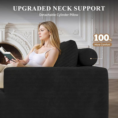 134" Boneless Couches for Living Room,Large U-Shaped Modular Sectional Sofa with Convertible Ottoman,Modern Cozy Cloud Couch in a Box,Sponge Compression Deep Seat Sofas with Chaise,Black,1pcs