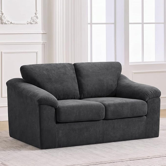 Boneless Loveseat Sofa, Modern Cloud Couch with Deep Seat, Thick Cushion and Curved Armrests, Upholstered Sofa for Living Room, No Assembly Required, Dark Gray