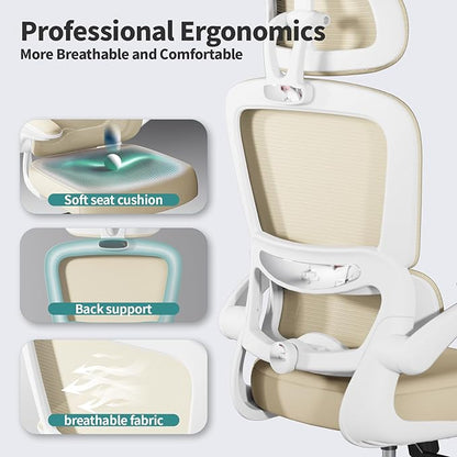 TRALT Office Chair Ergonomic Desk Chair, 330 LBS Home Mesh Office Desk Chairs with Wheels, Comfortable Gaming Chairs (1, Beige)