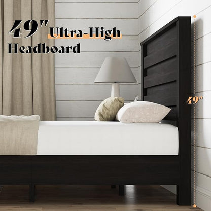 AMERLIFE 2-Piece Farmhouse Bedroom Set, Full Bed Frame and 6 Drawer Dresser, Platform Bed with 49" Fluted Headboard, 54" Wide Wood Chest of Drawer for Bedroom, Black
