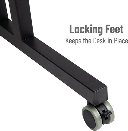 Mind Reader Standing Desk, Adjustable Height Laptop Workstation, Portable Rolling Desk on Wheels, Two-Tier Metal Frame, Black