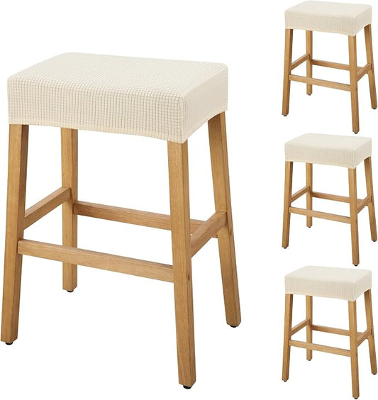 YISUN Stool Covers Rectangle - 4 Pack Stretch Waterproof Saddle Seat Cover Counter Bar Stools Bar Chairs Covers Kitchen Island Chairs Cushion Protector (4, Beige)