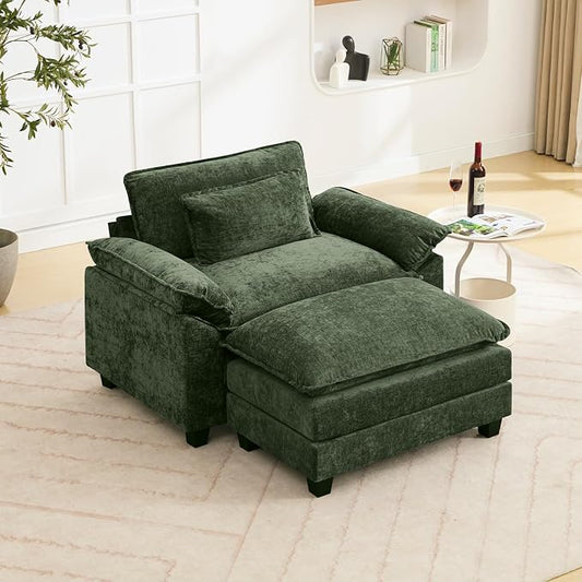 Oprisen 53" Modular Sectional Sofa, Comfy Cloud Couch Sectional Sofa with Ottoman, Chenille Sofa Sleeper Deep Seat Sofa with Throw Pillows for Living Room (Green)