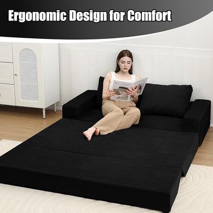 COMAX Futon Sofa Bed, Convertible Sofa Bed, Folding Boneless Couches | Boneless Couch for living room, 4‑in‑1 Fold Out Small Foldable Loveseat Floor Sleeper Mattress Lounge Space‑Saving