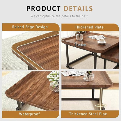 Nesting Coffee Table Set of 2, 23.6"+19.7" Nesting Tables,Small Square Coffee Table with Fluted,Center Table for Living Room Bedroom Office Balcony Yard (Walnut)