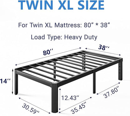 14 Inch High Platform Twin XL Bed Frames No Box Spring Needed, Metal Twin XL Bed Frame, Noise Free, Easy Assembly, Heavy Duty, Black