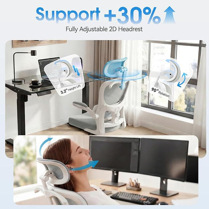 AreShark Office Chair Ergonomic Desk Chairs with Adjustable Lumbar Support& Headrest Hanger, High Back Breathable Mesh Chair with Wheels, Rolling Swivel Comfy Task Computer Chair for Home Work Gaming