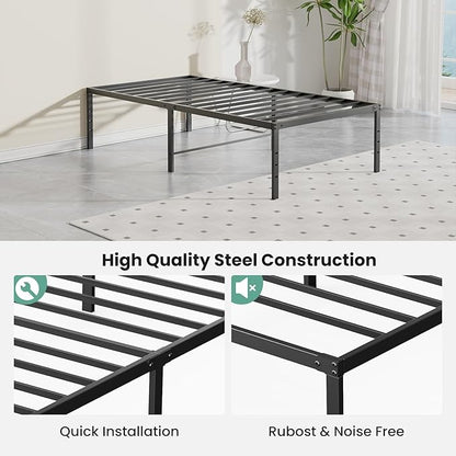 Sweetcrispy Twin Size 12 Inch Platform Bed Frame, Heavy Duty Metal Foundation Frame, Noise-Free Sturdy Steel Slats, Underbed Storage, No Box Spring Needed, Quick Setup