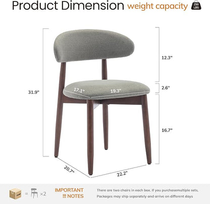 COLAMY Mid-Century Modern Wooden Dining Chair Set of 2, Indoor Upholstered Kitchen Chairs with 2.6" Cozy Padded Seat, Walnut Finish Side Dining Chair, [Green]
