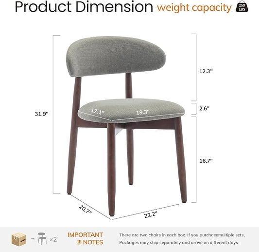 COLAMY Mid-Century Modern Wooden Dining Chair Set of 6, Indoor Upholstered Kitchen Chairs with 2.6" Cozy Padded Seat, Walnut Finish Side Dining Chair, [Green]