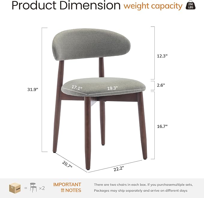 COLAMY Mid-Century Modern Wooden Dining Chair Set of 4, Indoor Upholstered Kitchen Chairs with 2.6" Cozy Padded Seat, Walnut Finish Side Dining Chair, [Green]