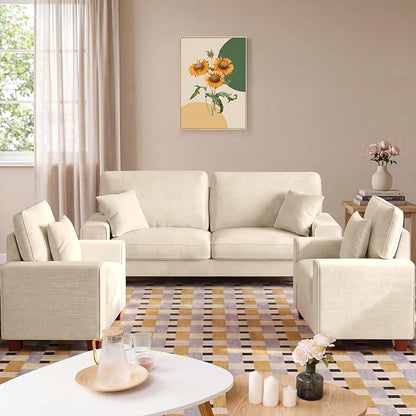 DOPEDIO Modern Living Room Sofa Set, 88.58" Chenille Loveseat with 2 Accent Chairs, Removable Covers, Spring Cushions, Solid Wood Frame, Easy Assembly（88.58inch+2 Single,Beige）
