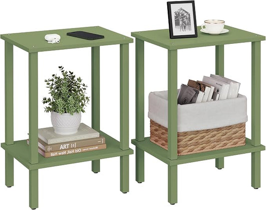 TUTOTAK End Table, Set of 2, Side Table, Nightstand, 2-Tier Storage Shelf, Sofa Table for Small Space, Living Room, Bed Room, Olive Green TB01BOG035
