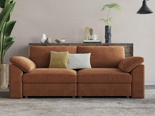 EASE MOOSE Modern Loveseat Sofa for Living Room, Comfty 2 Seat Solid Wood Frame Sofa, Modern Deep Seat Couch, Removable Cover,Brown