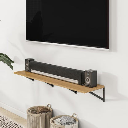 Heimlove Deep Floating Shelves for Wall, 12 Inch Deep Floating Shelves Set of 3, 16W x 12D Wood Wall Shelves, Wide Wood Shelves with Metal Bracket for Living Room, Kitchen, Office, Bedroom - Oak