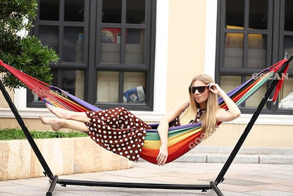 GOCAN Brazilian Single Hammock 1 Person Canvas 200X100cm Total Length 310cm Load 250kg Cotton Hammock for Garden Backyard Outdoor and Indoor