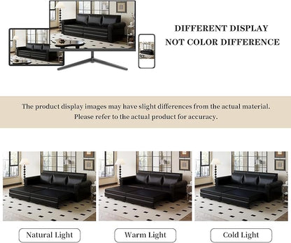 93.7" King Size Sleeper Sofa Bed, Pull Out Sofa Bed, Faux Leather Upholstery, 3 in 1 Convertible Sleeper Couch, Chaise Lounge, Retro Recliner for Living Room, Apartment, Office, Black