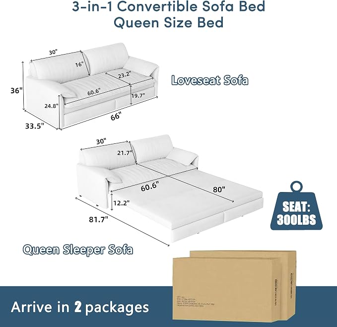 63.8" Sofa Bed Queen Size, Pull Out Couch Bed, 3-in-1 Convertible Sleeper Sofa with Side Pocket, Modern Velvet Futon Couch for Living Room, Small Space, Apartment, Bedroom, Blue