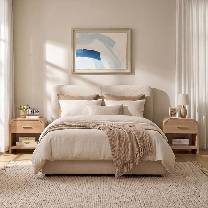 Night Stand [Unique Curved Profile] [FSC-Certified Wooden Board] 1-Drawer and 1 Storage Shelf Nightstand 24" H Metal Handle Modern Bedside Table Side Table End Table