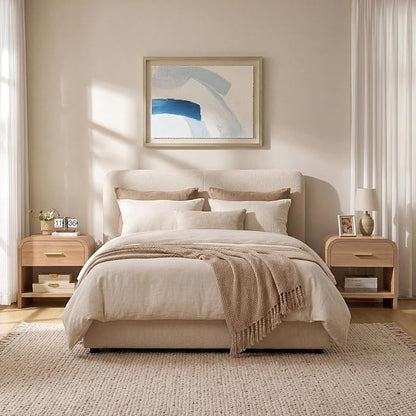 Night Stand [Unique Curved Profile] [FSC-Certified Wooden Board] 1-Drawer and 1 Storage Shelf Nightstand 24" H Metal Handle Modern Bedside Table Side Table End Table