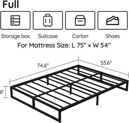 Richwanone 8 Inch Bed Frame Full Heavy Duty Metal Platform Bed, Black | Full Size Bed Frame, Mattress Foundation with Steel Slat Support, No Box Spring Needed, Easy Assembly