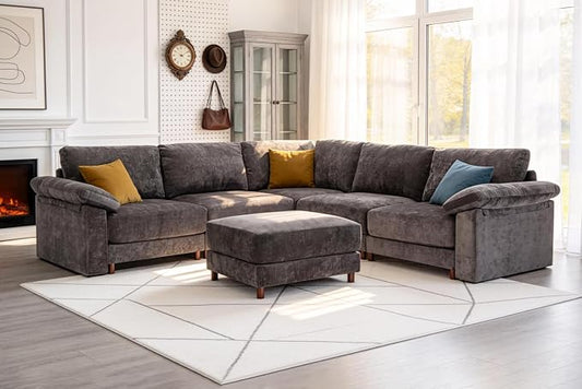Oversized L Shaped Sectional Couch for Living Room, Extra Large Deep Seat Modular Sectional Sofa with Washable Covers, Modern Cloud Couch for Apartment, Bedroom (Gray, Corner V Shape 6 Seat)