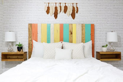 Barn Walls Summer Mix Signature Design, Multicolored Solid Wood Headboard, Floating Panels, Wall Mount, Adjustable Height, California King Size