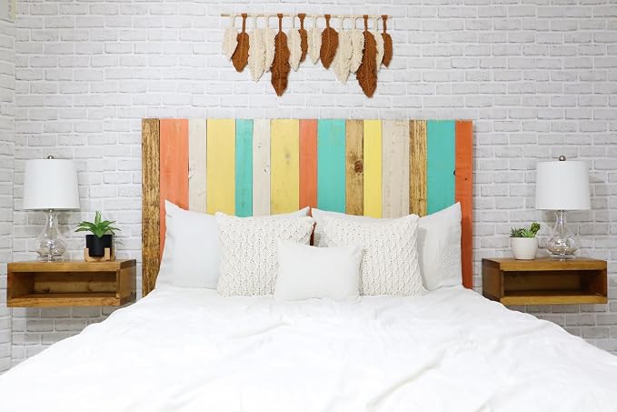Barn Walls Summer Mix Signature Design, Multicolored Solid Wood Headboard, Floating Panels, Wall Mount, Adjustable Height, Easy Assembly Full Size
