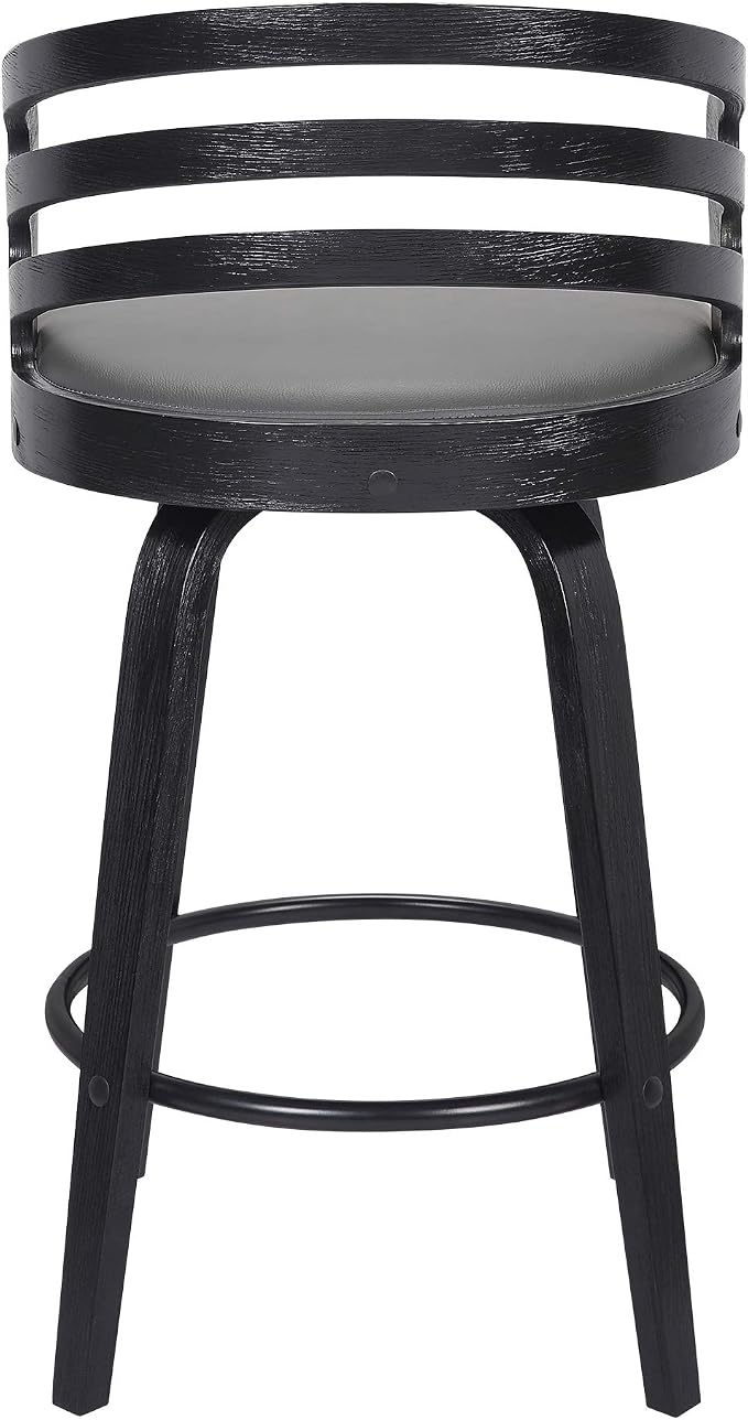 Armen Living Jayden Modern 26" Seat Height Swivel Grey Faux Leather and Black Wood Bar Stool for Kitchen Island Counter