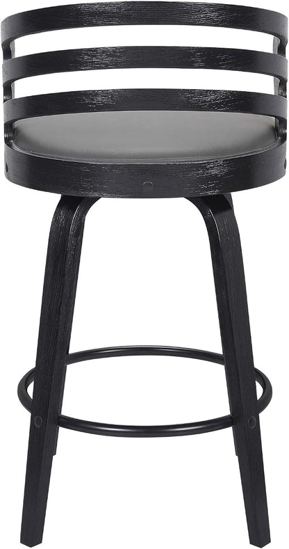 Armen Living Jayden Modern 26" Seat Height Swivel Grey Faux Leather and Black Wood Bar Stool for Kitchen Island Counter