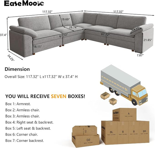 EASE MOOSE Oversized L Shape Sectional Modular Sofa，Comfty Sectional Modern Deep Seat Couch,Grey Modular Cloud Couch