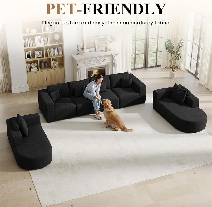 Living Room Furniture Sets,Modern U Shaped Modular Sectional Sofa,Convertible Cloud Couches for Living Room,Comfy 4 Seater with 2 Chaise Furniture Set, Boneless Couch Sofa,1 PCS