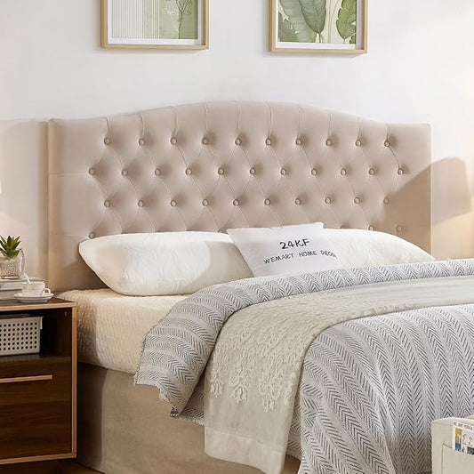 24KF Upholstered Tufted Button Wall Mounted Velvet Headboard,Comfortable Fashional Headboard Queen/Full Size,6058-Q-Taupe