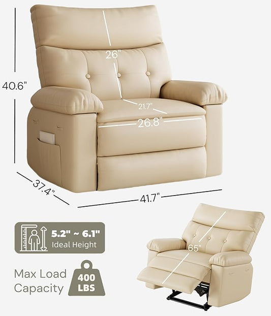 GarveeHome Oversized Leather Recliner Chair, Extra Wide Manual Recliner for Adults, Lazy Chair with 1.5X Sponge Comfort Arm and Back for Living Room, Bedroom, Nursing Room