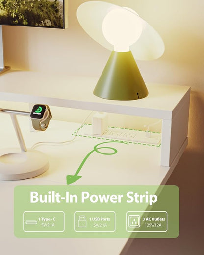 Agilestic 48x24 Inch Electric Standing Desk with Shelf, Height Adjustable Desk with Power Outlets & LED, Sit Stand Up Table with Monitor Stand, Computer Workstation, White