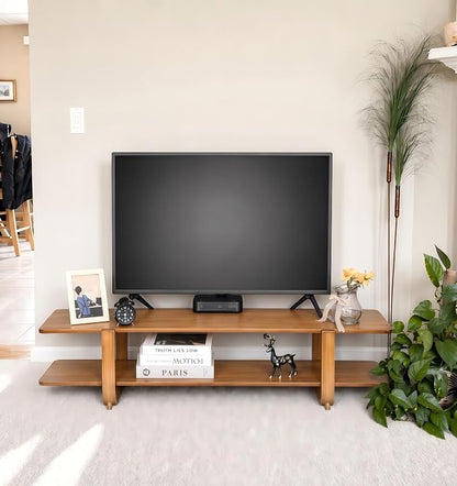 HollyHOME Bamboo TV Stand with Storage for TVs up to 65'', Modern Entertainment Center with 2 Open Shelf, Accent TV Media Console Table for Living Room, Bedroom, 55"(L), Walnut