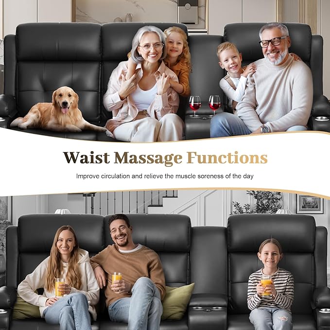 Recliner Sofa, Massage Reclining Sofa 3 Seater Sets Heavy Weight Capacity, RV Loveseat Couch Clearance with Console, USB, Type C Port, Storage, Cup Holders, Wall Hugger Chair for Living Room
