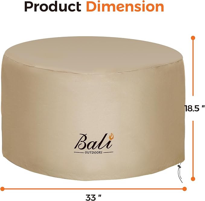 BALI OUTDOORS Round Fire Pit Covers Waterproof and Weather Resistant PVC Material, 33.07"D 18.50"H, Brown