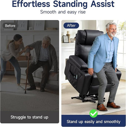 Brage Living Power Lift Recliner Chair for Elderly with Massage & Heat, PU Leather Electric Recliner with USB Charge Port, 160° Adjustable Recline, Stand Assist, Remote Control, Cup Holders (Black)
