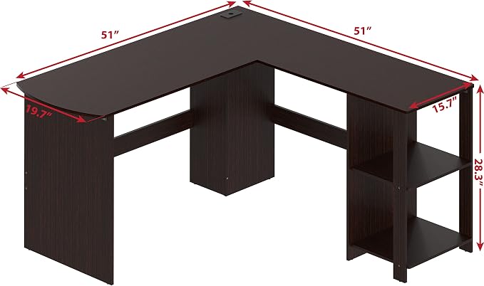 SHW 51 x 51 Inches L-Shaped Home Office Wood Corner Desk wtih Storage, Espresso