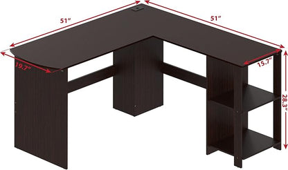 SHW 51 x 51 Inches L-Shaped Home Office Wood Corner Desk wtih Storage, Espresso
